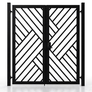 Modern iron gate with geometric patterns, manually operated <b>swing</b> opening, exterior metal gate, anti-theft surface finish. - Product Image 1