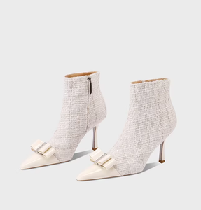 Stivaletti da Donna Eleganti con Tacco Alto a Punta, Modello Slip-on in Tweed Tinta Unita, Stile Francese Chic, per Autunno/Inverno - Product Image 1