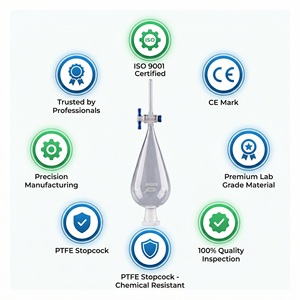 Entonnoir de séparation en verre borosilicaté de qualité supérieure 500 ml, forme poire Squibb, avec robinet PTFE, équipement de laboratoire de chimie scientifique - Product Image 5