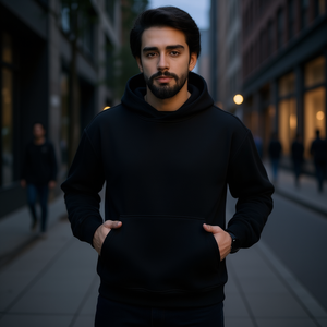 Sudadera con Capucha Negra Personalizada para Hombre, 100% Algodón, Corte Regular, Estilo Casual, Ecológica, para Invierno, Tejido de Punto - Product Image 2