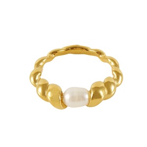 Zogxin Natural Pearl <b>Ring</b> 18k Gold Open <b>Titanium</b> Steel Band Wave Design For Women Gift Jewelry - Product Image 5