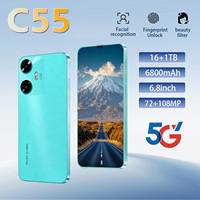 Smartphone 5G C55 6,8 pouces AMOLED 120Hz Deca Core Appareil photo 108MP 16 Go + 1 To Batterie 6000 mAh Charge rapide Double SIM Face ID GPS Android 15