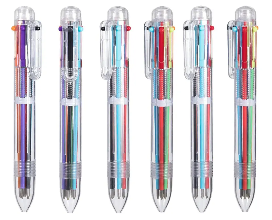 Veelkleurige Pennen 0.5Mm Intrekbare Balpennen 6 Kleuren Transparante Loop Balpen