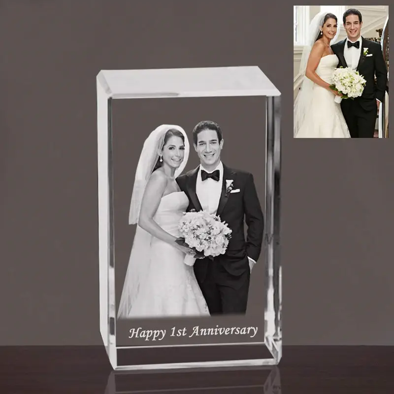 Personalized Custom 2D/3D Cube Crystal Photo Frame Laser Etched Engraving Gifts for Wedding Anniversary Birthday Friends