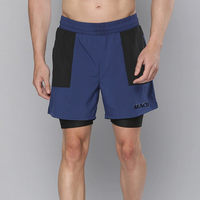 Shorts de sport 2-en-1 personnalisables avec logo, doublure technique haute performance, pour la fabrication sur mesure