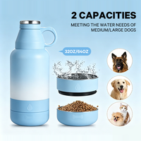 Bouteille de voyage pour animaux de compagnie 3-en-1 en acier inoxydable de 32 oz, bouteille d'eau isolée sous vide pour chien et chat avec boîte à nourriture
