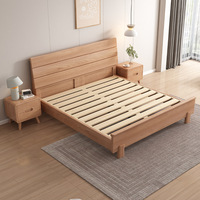 Lit haut en bois massif de frêne, style nordique moderne européen, disponible en tailles 1,2m/1,5m/1,8m pour chambre principale, options double et simple