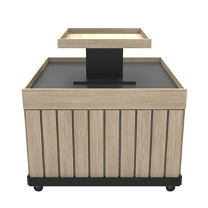 Contenedor de Exhibición de Doble Cara con Aspecto de Madera para Supermercados, Estante de Exhibición Resistente para Comercios Minoristas con Ruedas - Product Image 1