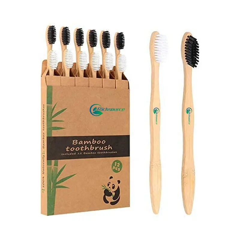 Umwelt freundliche biologisch abbaubare benutzer definierte Verpackung Logo OEM Soft Charcoal Borste Hotel Bambus Zahnbürste