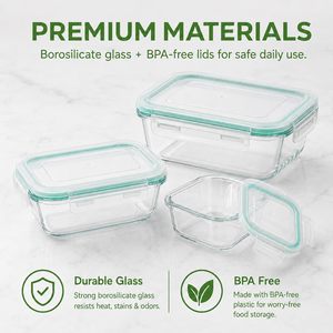 8個入りガラス製食品保存容器 ホウケイ酸ガラス製気密ミールプレップ容器セット BPAフリー蓋 冷凍庫・食洗機対応 - Product Image 3