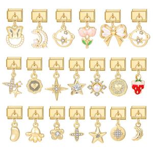 DIY Vente en gros avec diamant Breloques italiennes avec pendentif Or Fleurs Fruits et Animaux Série Bracelets à breloques italiens - Product Image 2