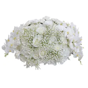 SS White And Pink Babies breath Rose With Silk Orchid Flower Ball Centerpieces Flower Row For Wedding Decoration