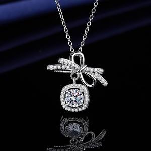 Collier plaqué argent, pierre de carbone haute teneur, diamant carré, goutte d'eau, forme poire, pendentif féminin, vente en gros - Product Image 3