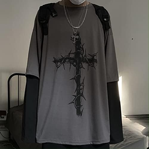 Camisa Gótica Goth de Dos Piezas Ropa Alternativa <span class=keywords><strong>Top</strong></span> Gótico de <span class=keywords><strong>Manga</strong></span> Larga Ropa Grunge - Product Image 5