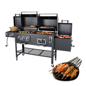 American Outdoor Garden Large Gas And Charcoal Grill Combo Smokeless Barbecue Bbq Commercial Grill Trolley With Smoker Oven