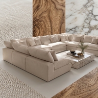 Canapé modulaire de luxe à assise profonde, coussins en mélange de plumes et lin belge, ensemble de salon moderne surdimensionné pour villa et hôtel