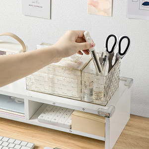 Transparent Gold Powder Tissue Box With Organizer For Home Desktop Storage - Product Image 3
