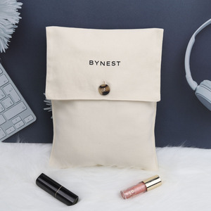 Promotional Abrasion Resistant Cotton Twill <b>Envelop</b> Button Bag Makeup Dust Cloth <b>White</b> Cotton Twill Custom Logo Size Pouch - Product Image 2