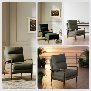 Fauteuil d'appoint de luxe moderne pour salon avec dossier segmenté et pieds en bois doré pour chambre, appartement, hôtel - Product Image 4
