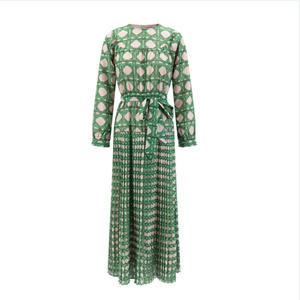 Eleganti Abiti Lunghi da <span class=keywords><strong>Donna</strong></span> con Stampa Geometrica <span class=keywords><strong>Verde</strong></span> Plissettati Produttore di <span class=keywords><strong>Abbigliamento</strong></span> con 15 Anni di Esperienza - Product Image 1