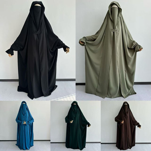 Jilbab Cape One Piece Nida con cuerda para el dedo y botón frontal Ropa islámica Mujeres musulmanas Ramadán Eid Oración con capucha Jilbab - Product Image 2