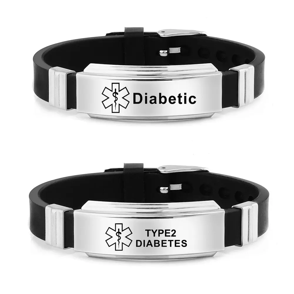Черный силиконовый браслет сахарная болезнь браслет из нержавеющей стали звезда жизни медицинский логотип диабетический силиконовый браслет