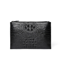 Pochette Homme en Cuir Véritable Motif Croco, Sac à Main Décontracté pour Affaires, Portefeuille Zippé à Dragonne pour Documents