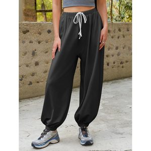 Pantalones Harem Holgados para Mujer, Cintura Elástica con Cordón, Ajuste Holgado, Pantalones Casuales para Hacer Ejercicio con Bolsillos, Tejido de Punto Transpirable - Product Image 3