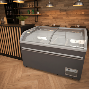Congelador Comercial Tipo Isla con Puerta Curva <span class=keywords><strong>de</strong></span> Vidrio Deslizante para Supermercado, Exhibición <span class=keywords><strong>de</strong></span> Helados y <span class=keywords><strong>Alimentos</strong></span> Congelados - Product Image 4