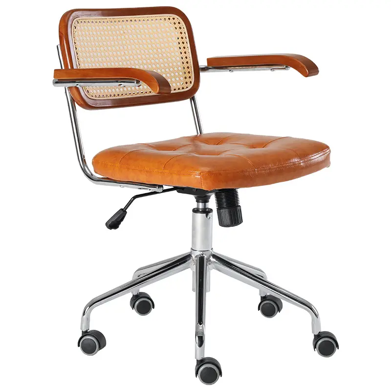 Chaise de bureau en rotin à usage domestique, mobilier de bureau à levage à gaz pivotant, chaise de bureau ergonomique en cuir