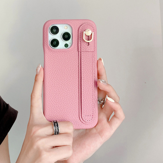 Korean Style Leather Phone Case with Stand Wrist Band for iPhone 16  Pro 15 14 13 Luxury Women Phone Cover Mobile Accessories