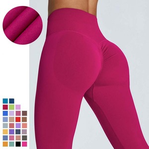 Leggings da palestra con LOGO personalizzato a vita alta con scricchiolatura a vita alta da <span class=keywords><strong>donna</strong></span> taglie forti XL pantaloni da allenamento sportivi senza cuciture in materiale Spandex con stampa solida - Product Image 1