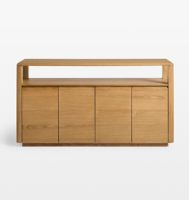 Console de rangement moderne minimaliste en bois massif, table d'entrée à 4 portes avec étagère ouverte pour salon