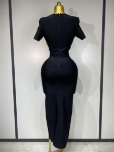 Damen Bodycon Bandage Langes Kleid Gestricktes Schwarzes Cut-Out Kurzarm-Abendkleid für Party, Geburtstag, Club und Abschlussball - Product Image 4