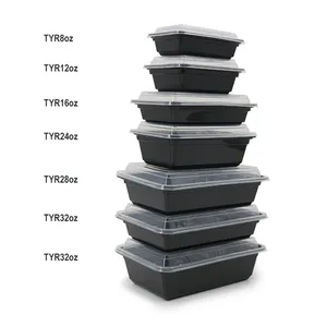 16Oz 24Oz 32Oz 38Oz Take Out Black Rectangle Round Disposable Plastic Microwavable Meal Prep Food Container