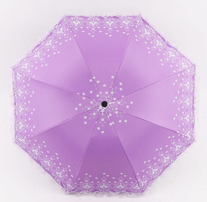 Sombrilla de Sol Plegable de 3 Secciones, Moderna, Color Caramelo, Mini, de Poliéster con Encaje, en Oferta - Product Image 3
