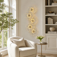 Lampe murale décorative sans fil à piles rechargeables, 5 têtes florales en verre, style luxe, en stock local aux États-Unis, pour la maison