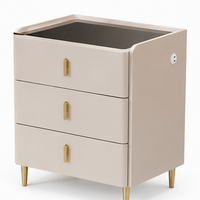 Table de Chevet Intelligente en Verre, Luxe Moderne, Convertible, avec Trois Tiroirs en Cuir, Multifonctionnelle, Haut-parleurs Intégrés, pour Appartement et Chambre à Coucher