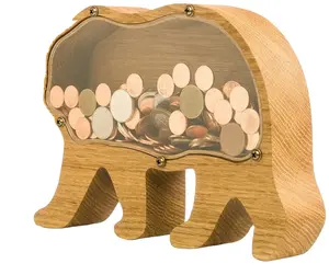 Großhandel Bio-Glas langlebiges Eichenholz mit transparenten Make Side Coin Bank Holz Geld Sparbox