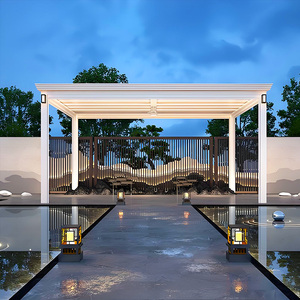 3x3 Gazebos blancos automáticos Pérgola Impermeable Moderno Patio trasero Jardín Hardtop Aluminio Parasol Pérgola con diseño de luz de techo - Product Image 1