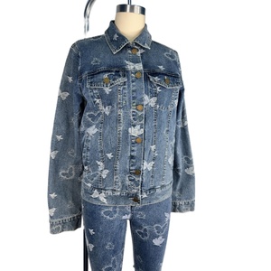 2024 Autumn New Denim Jacket <b>Top</b> Regular Design With Floral Embroideries and butterfly Pattern Printed Casual <b>Coat</b> for Women - Product Image 1