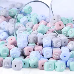 Bpa Free Silicone Baby Square Single Letter Alphabet Beads Baby Teething Silicone Letter Beads