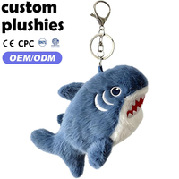 Porte-clés en peluche requin bleu miniature personnalisé en usine, breloque de sac animal marin en peluche de haute qualité avec motif brodé pour la décoration