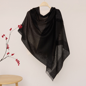 Écharpe en cachemire pur pour femme de Mongolie intérieure, style fin 200s, couleur unie, avec paillettes, pour automne-hiver, châle et étole - Product Image 2