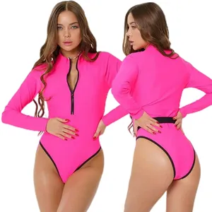 Long Sleeve Bathing Suits Women Sexy High Cut One Piece Swimsuits 80s Outfits UPF 50+ Rashguard Zip Manufacturers Swimwear 2024