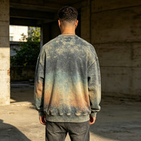 Sweatshirt Pria Vintage Acid Wash Kerah Kotak Solid Oversized Fleece Streetwear Custom Print Logo Bordir 100% Katun