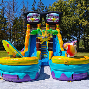 Tobogán tropical de verano <span class=keywords><strong>para</strong></span> exteriores, tobogán de agua inflable de grado comercial con gafas de sol <span class=keywords><strong>para</strong></span> <span class=keywords><strong>piscina</strong></span>, tobogán de doble carril <span class=keywords><strong>para</strong></span> niños y adultos - Product Image 1