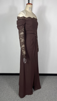 Robe de soirée marron en dentelle à manches longues, coupe trapèze, épaules dénudées, fente latérale, style Dubaï, pour bal de promo et occasions formelles, personnalisable, prête à être expédiée