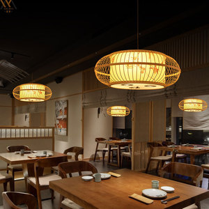 Lámpara de araña de bambú de estilo chino, redonda, con luz LED, para restaurante, hotel, casa de té, dormitorio, decoración zen, una sola cabeza, bombilla E27 - Product Image 1