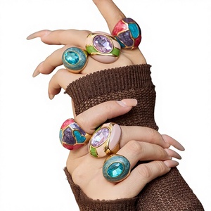 316L Edelstahl Emaille Ovaler Statement-Ring Großhandel 18K IP-PVD Vergoldet Wasserfest Schweißresistent für Damen und Herren - Product Image 1